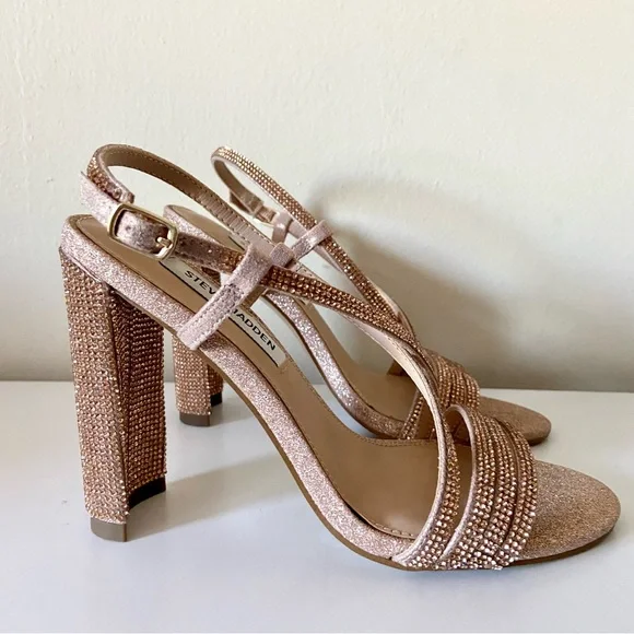 Steve Madden David’s Bridal Shirah Crystal Block Heels Size 5.5 Pink Rose Gold - Picture 4 of 10